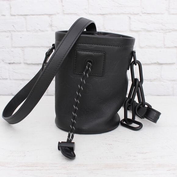 Louis Vuitton Chalk Nano Bucket Bag Monogram Shadow Leather Crossbody A4283 - Picture 1 of 11